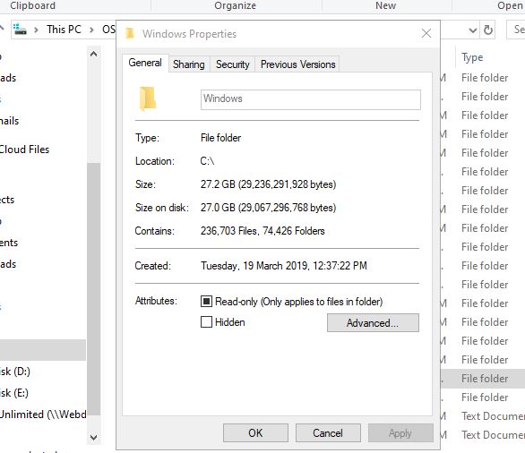 Windows 10 Folder Size